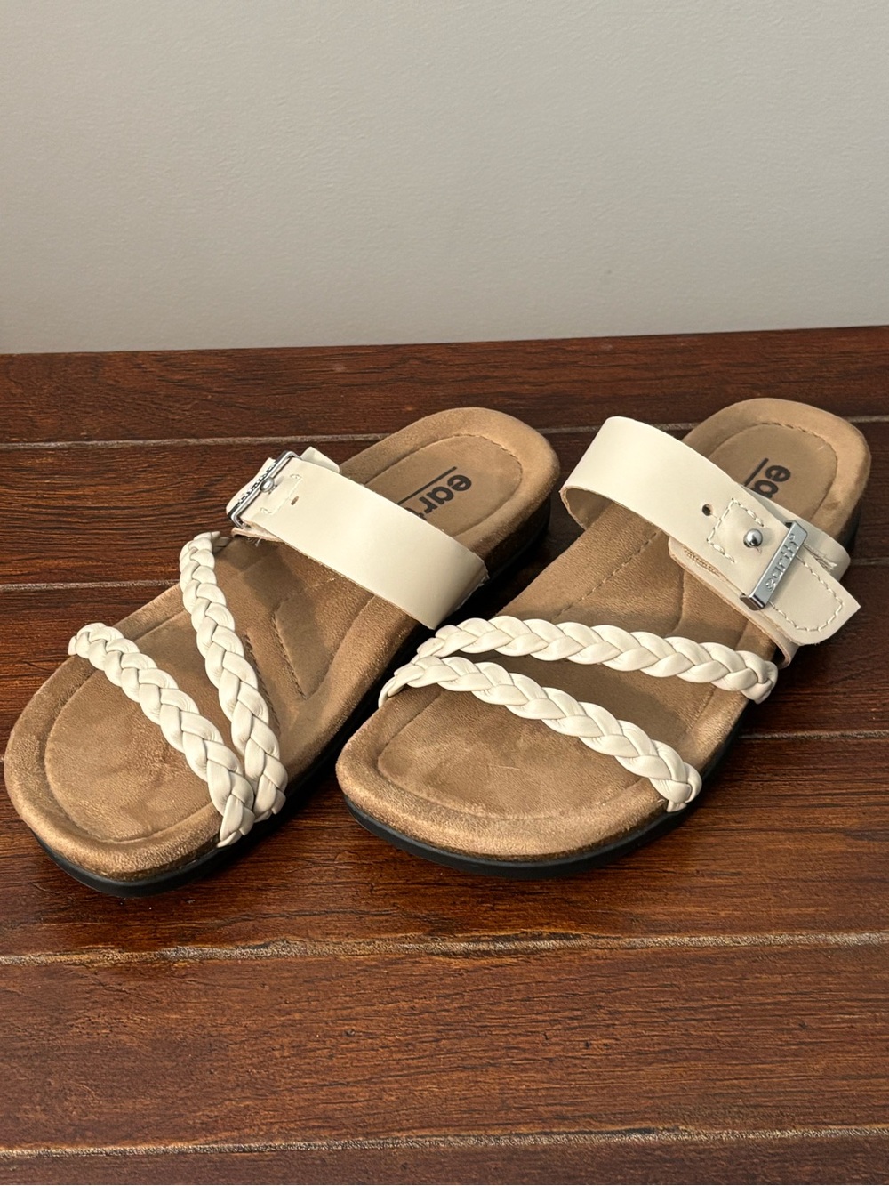 Earth Origins Cream Braided Double-Strap Slide Sandals